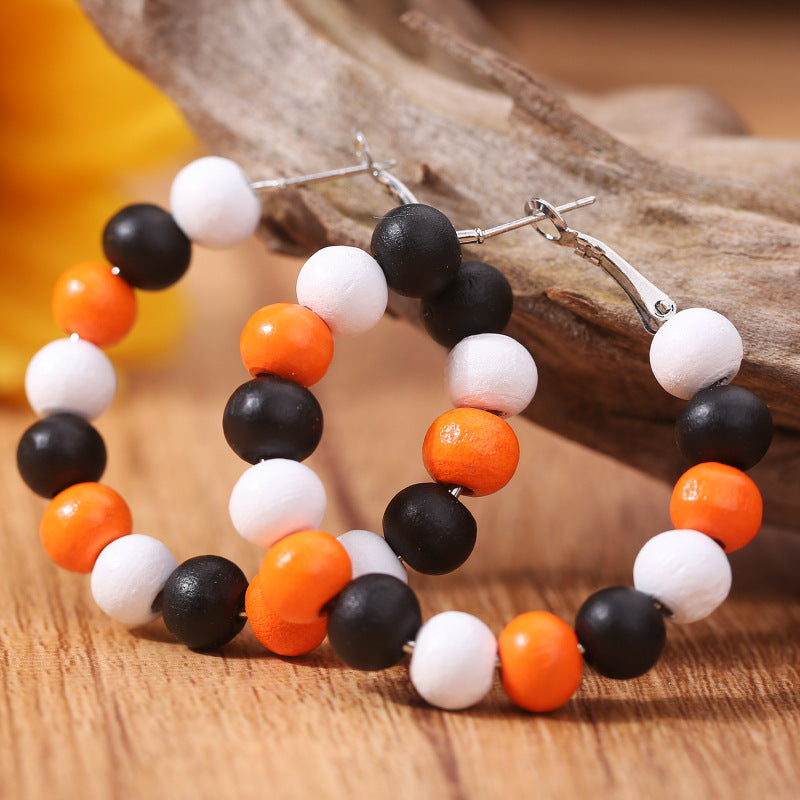 Wooden Bead Hoop Earrings E4885