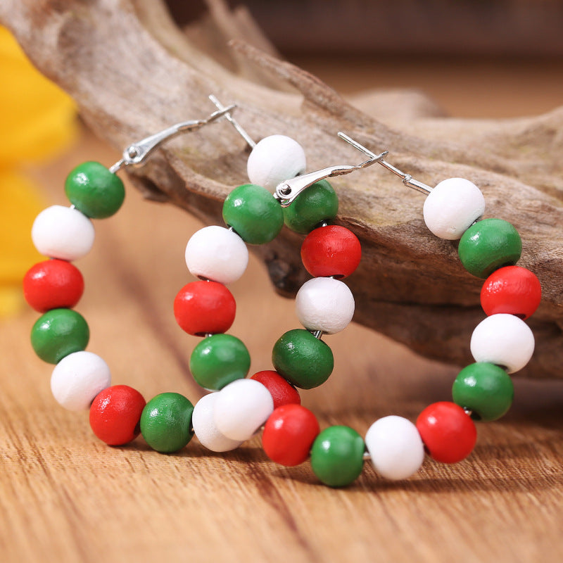 Wooden Bead Hoop Earrings E4885