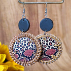Circle Rattan Animal Printed Earrings E4899
