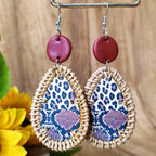 Teardrop Rattan Animal Printed Earrings E4900