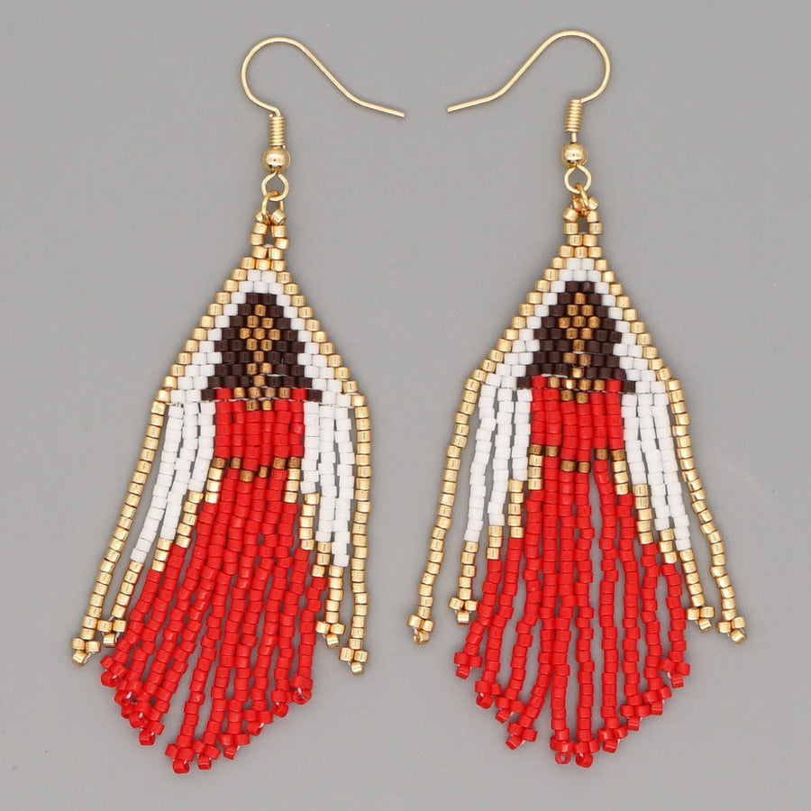 Virgin Mary Seed Bead Tassel Earrings E4925