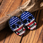 American Flag Skull Leather Earrings E4946