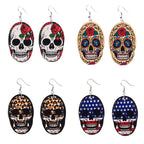 American Flag Skull Leather Earrings E4946
