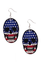 American Flag Skull Leather Earrings E4946