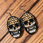 American Flag Skull Leather Earrings E4946