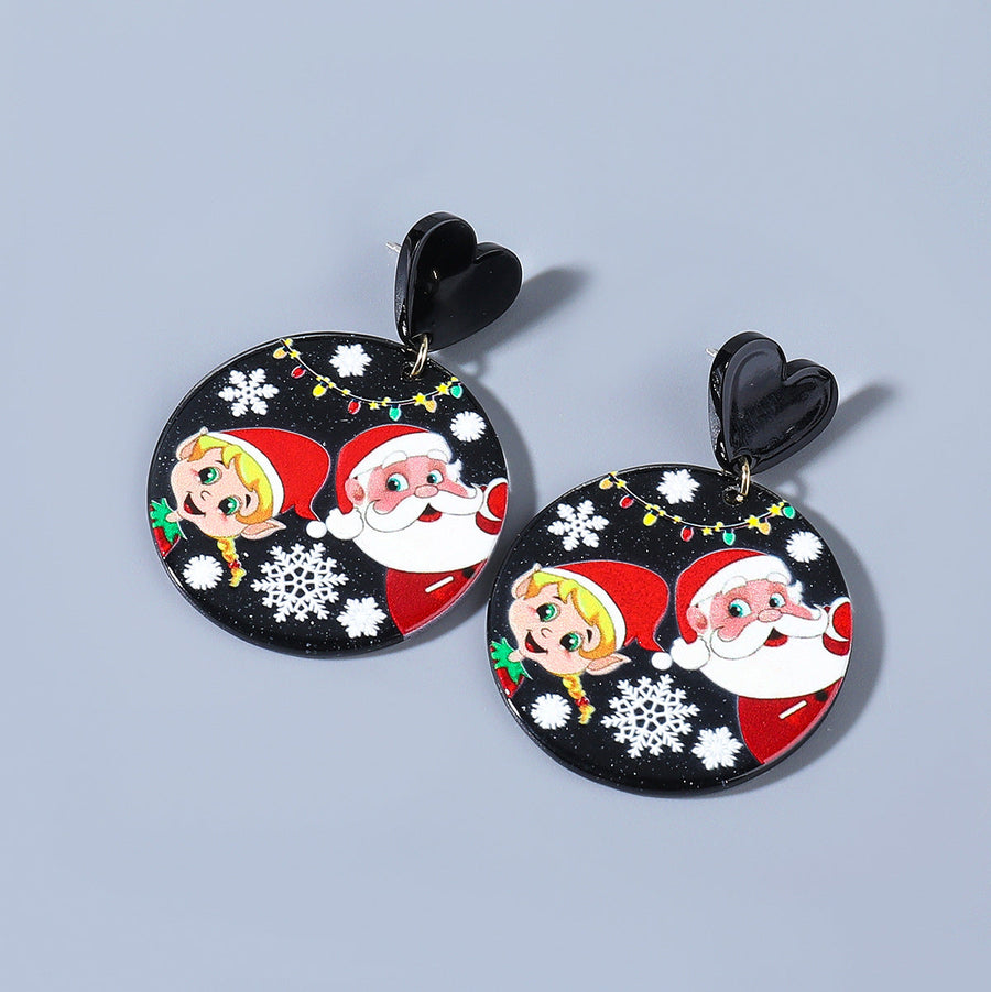 Christmas Santa Claus Circle Acrylic Earrings E4951