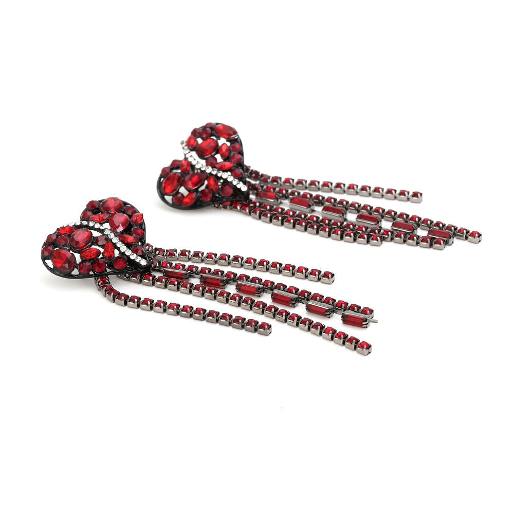 Heart Tassel Rhinestone Earrings E4983