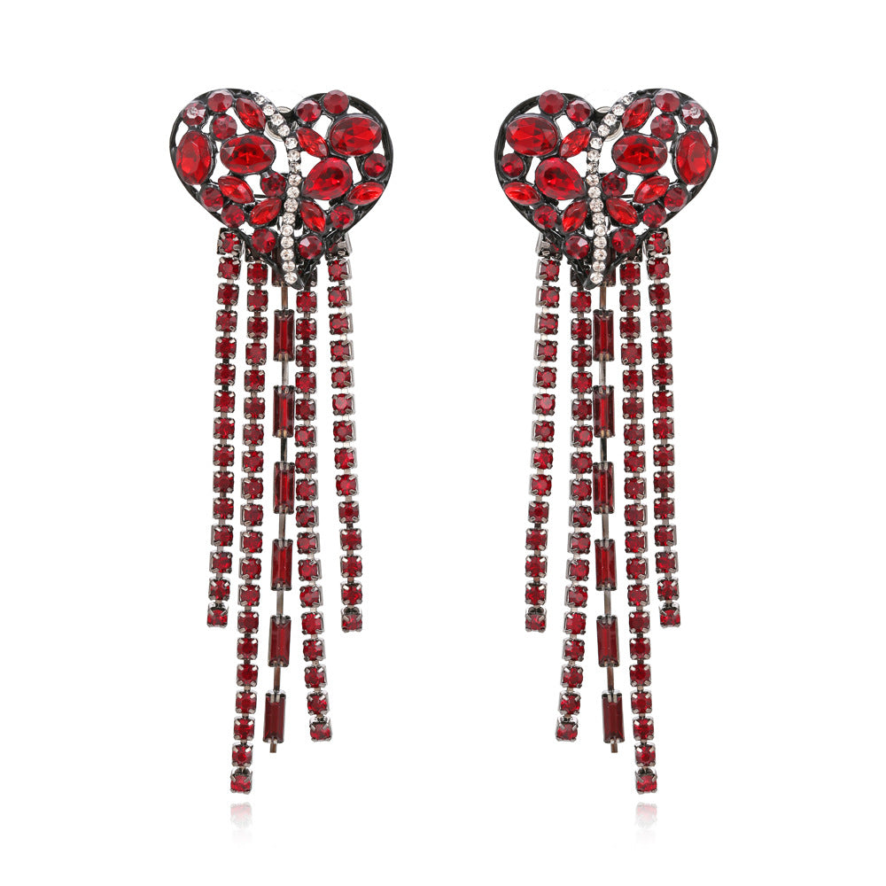Heart Tassel Rhinestone Earrings E4983