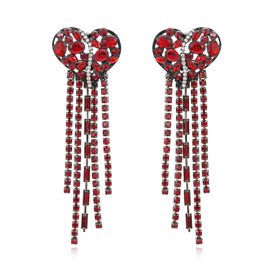 Heart Tassel Rhinestone Earrings E4983