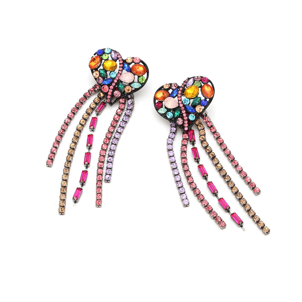Heart Tassel Rhinestone Earrings E4983