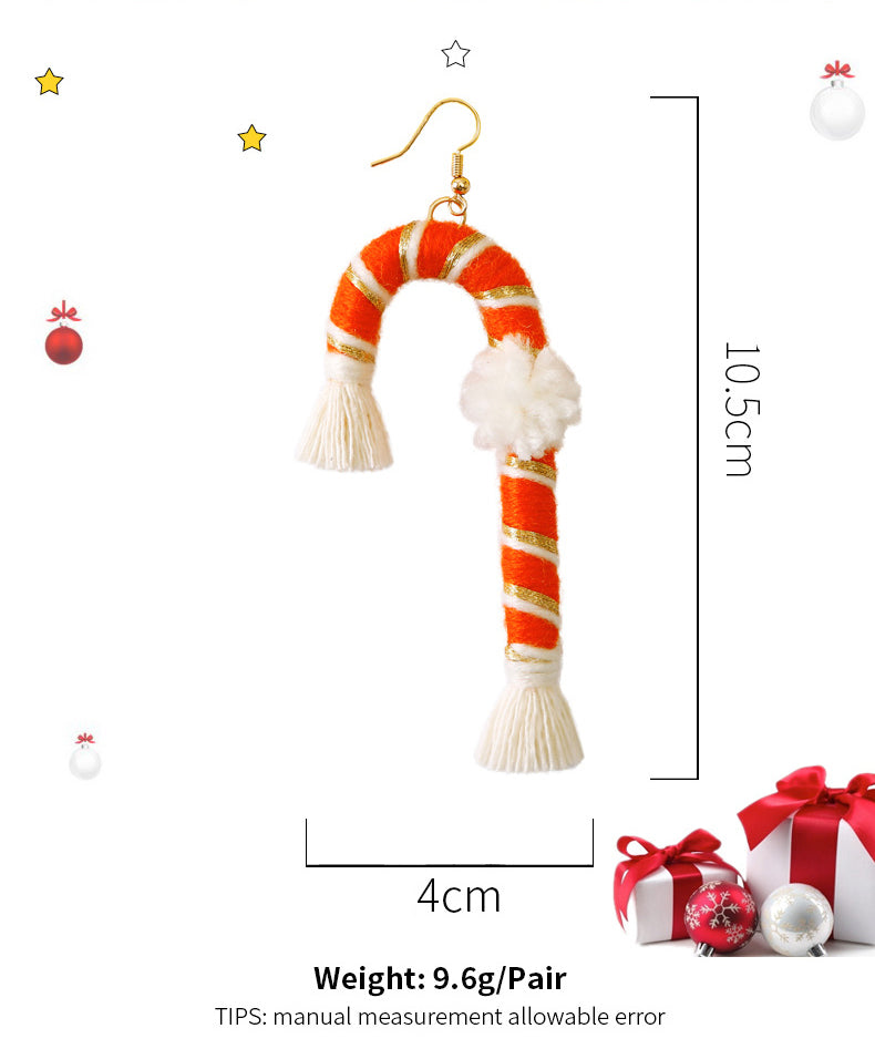 Christmas Crutch Texile Tassel Earrings E5035