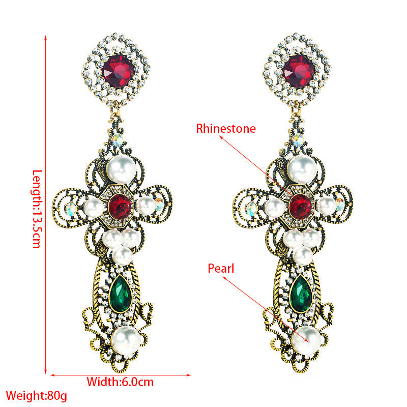 Floral Cross Rhinestone Earrings E5084