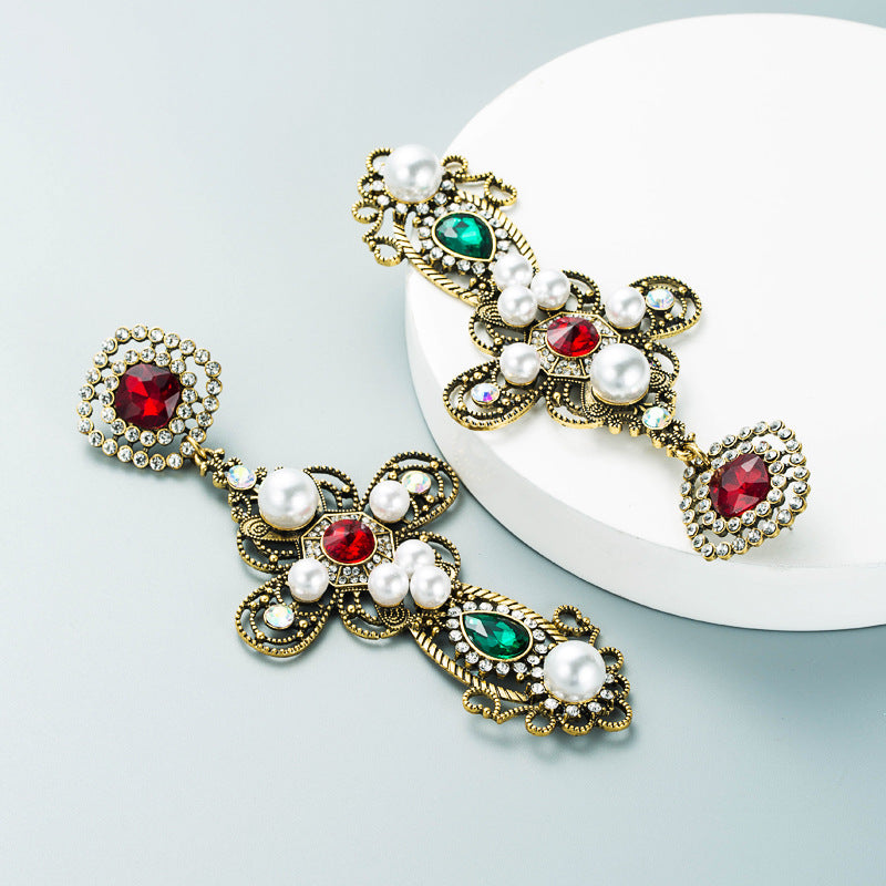 Floral Cross Rhinestone Earrings E5084