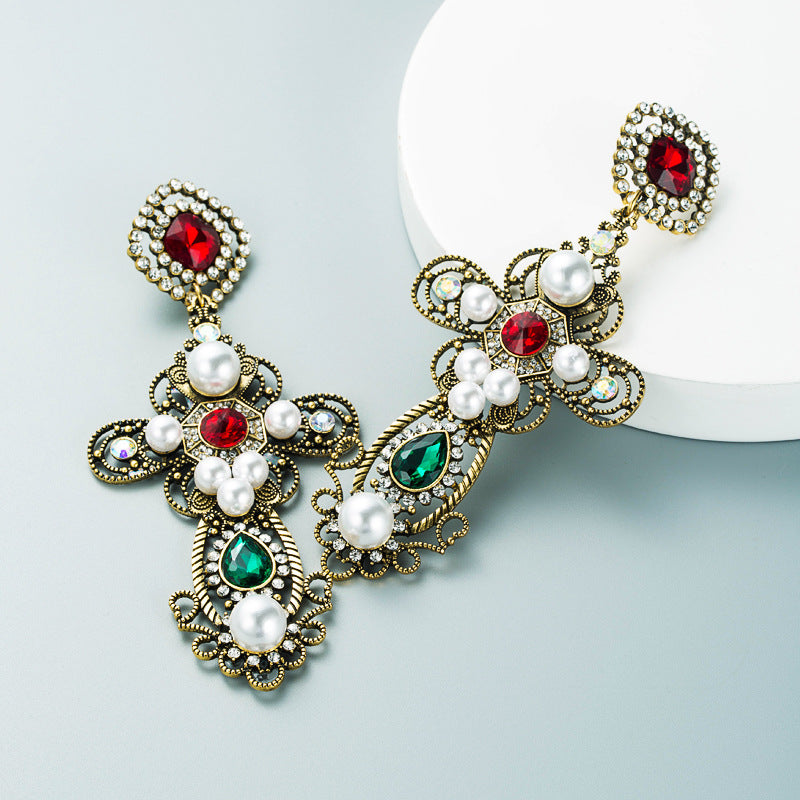 Floral Cross Rhinestone Earrings E5084