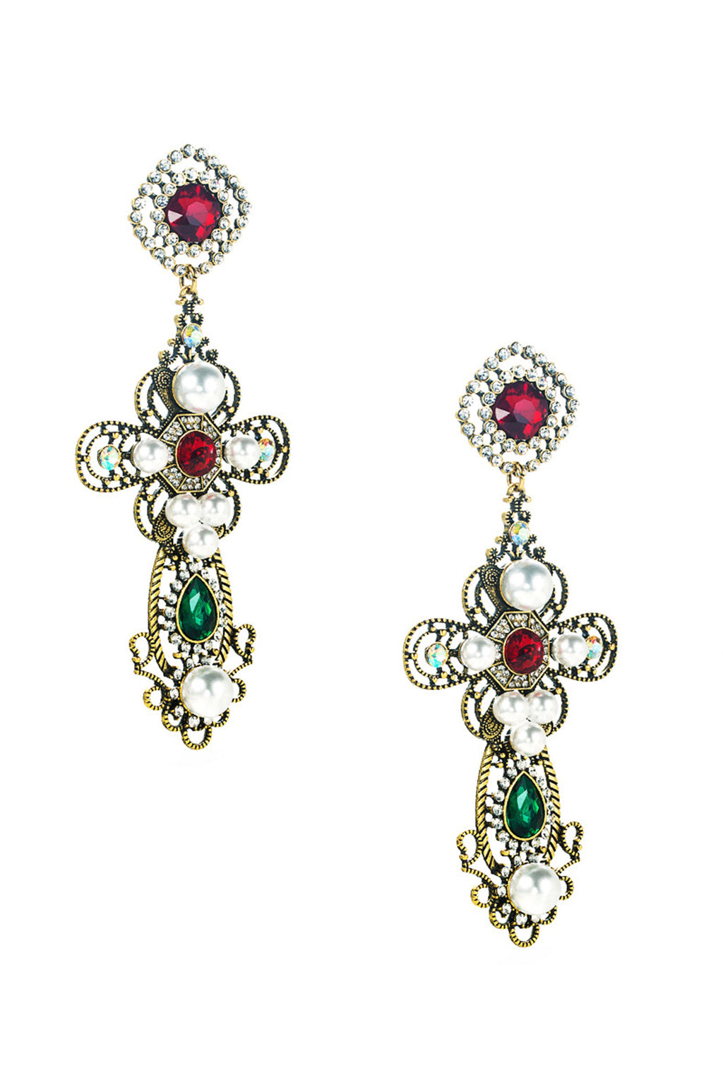 Floral Cross Rhinestone Earrings E5084