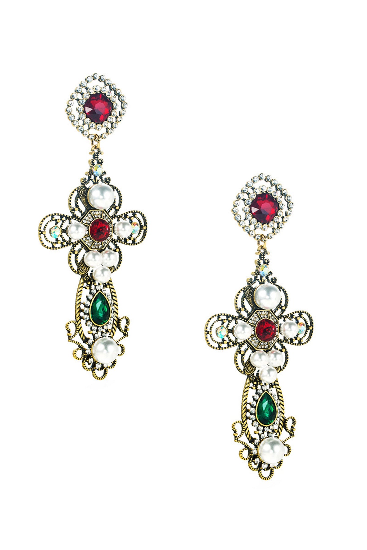 Floral Cross Rhinestone Earrings E5084