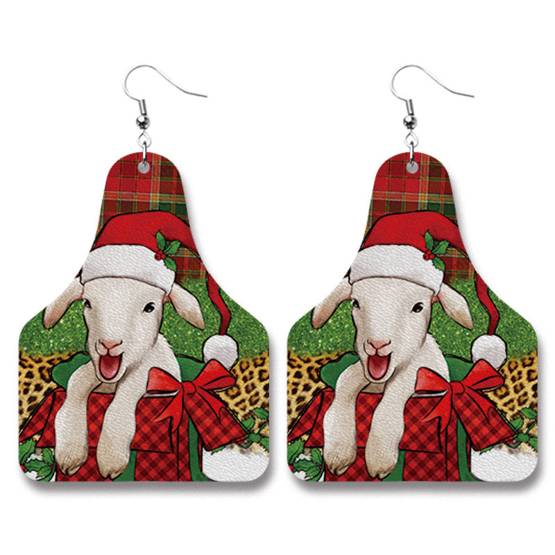 Christmas Sheep Pu Leather Earrings E5093