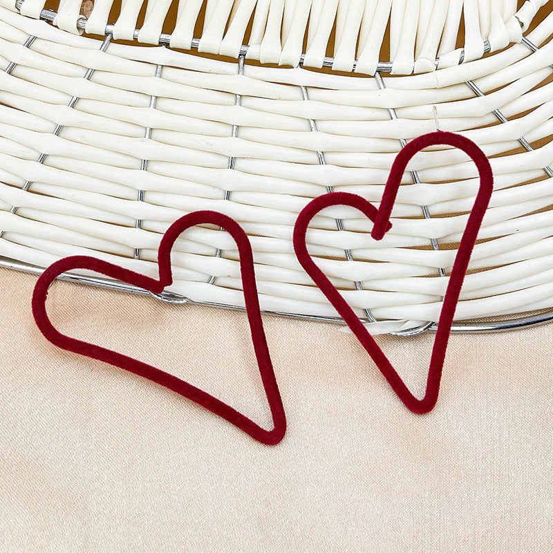 Heart Flocking Alloy Hoop Earrings E5124