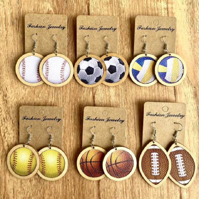 Tennis Leather Wooden Earrings E5182