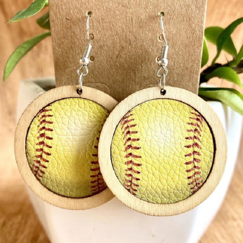 Tennis Leather Wooden Earrings E5182