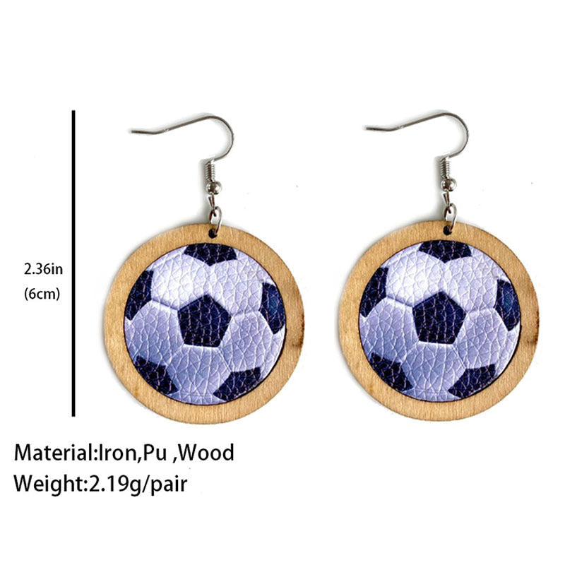 Basketball Leather Wooden Earrings E5184