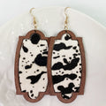 Geometry Cow Pattern Leather Wooden Earrings E5188