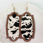 Geometry Cow Pattern Leather Wooden Earrings E5188