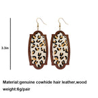 Geometry Cow Pattern Leather Wooden Earrings E5188