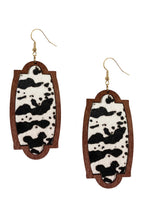 Geometry Cow Pattern Leather Wooden Earrings E5188