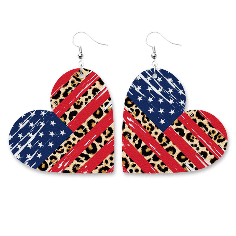 Heart American flag Leather Earrings E5189