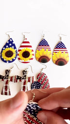 Heart American flag Leather Earrings E5189