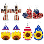 Heart American flag Leather Earrings E5189