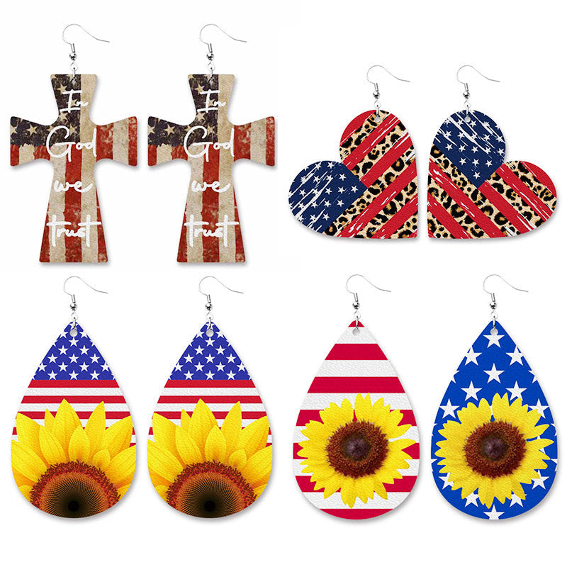 Heart American flag Leather Earrings E5189