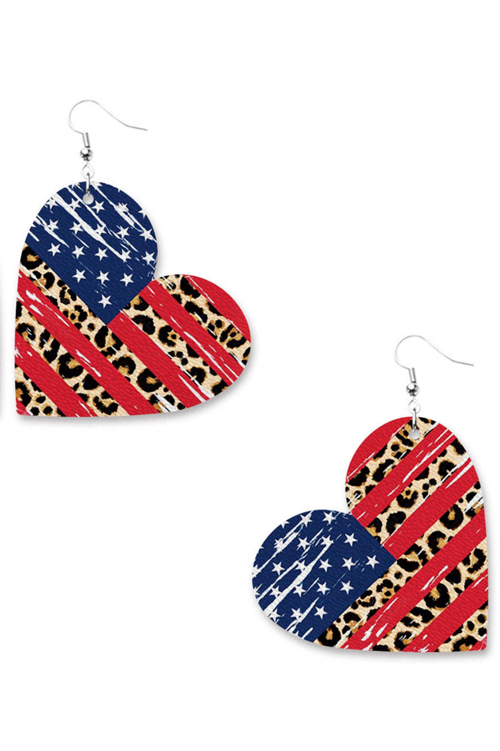 Heart American flag Leather Earrings E5189