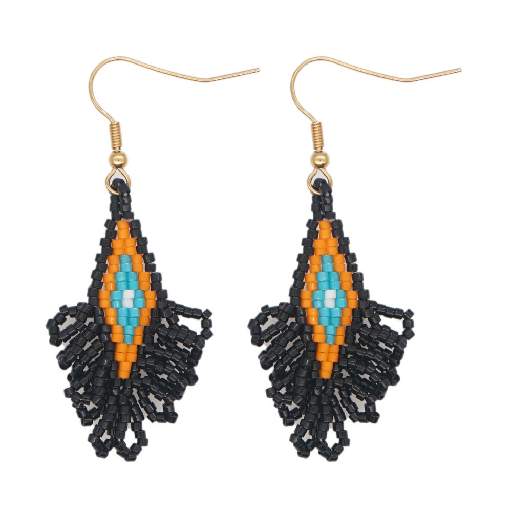 Diamond Seed Bead Tassel Earrings E5192