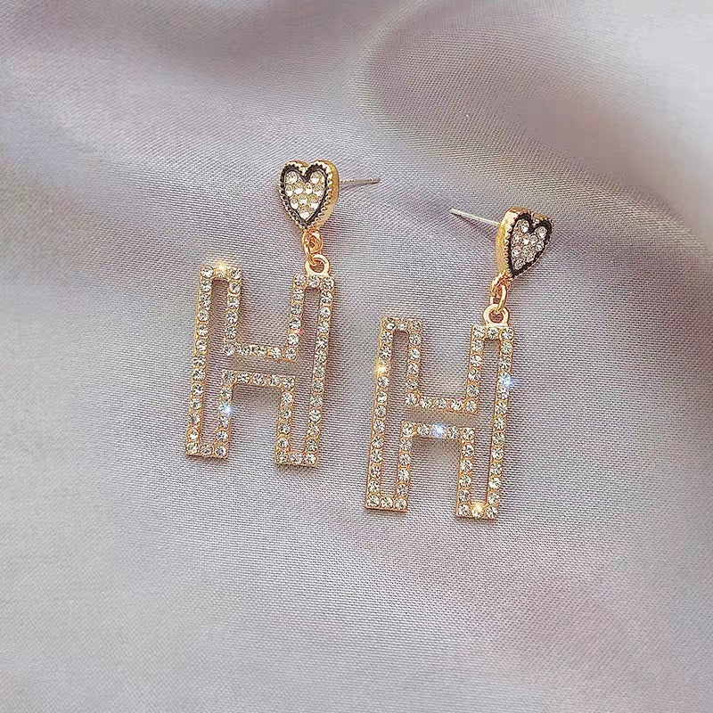 H Rhinestone Earrings E5253
