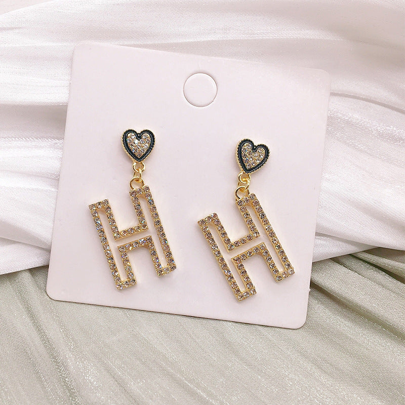 H Rhinestone Earrings E5253