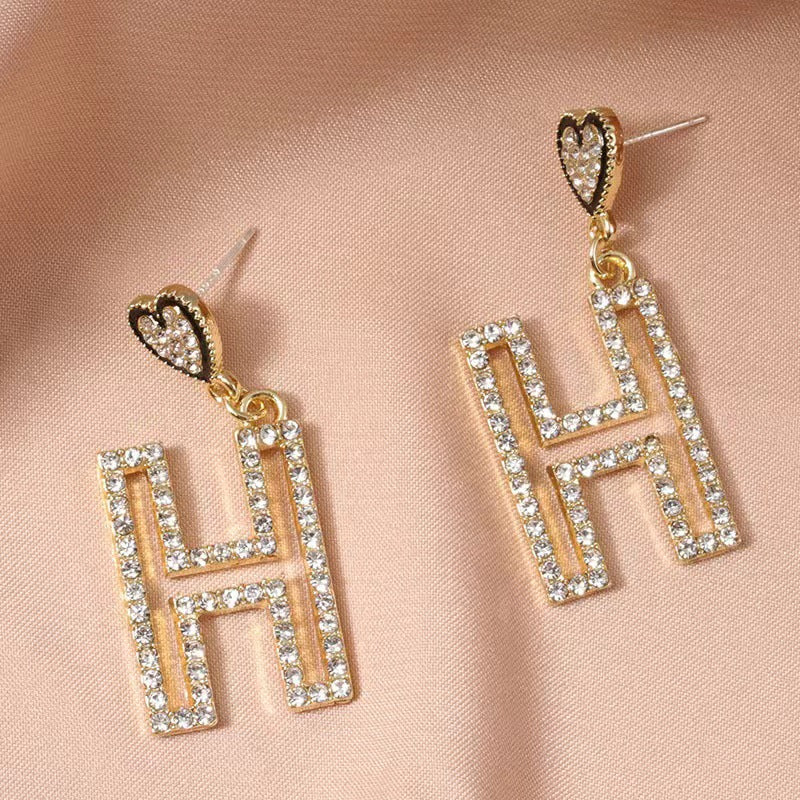 H Rhinestone Earrings E5253