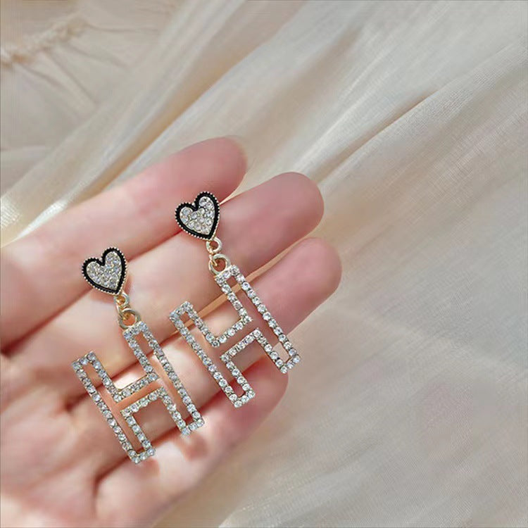 H Rhinestone Earrings E5253