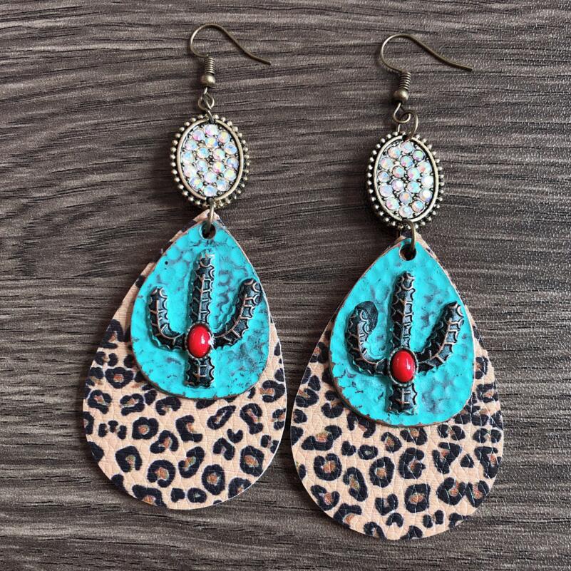 Cactus Animal Printed Leather Earrings E5283