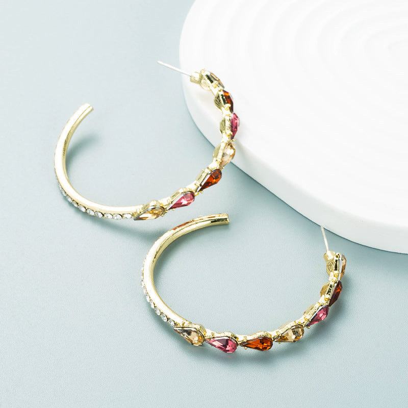Glass Drill Teardrop Hoop Earrings E5290