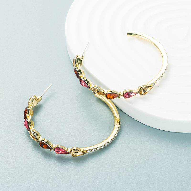 Glass Drill Teardrop Hoop Earrings E5290
