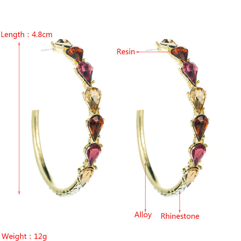 Glass Drill Teardrop Hoop Earrings E5290