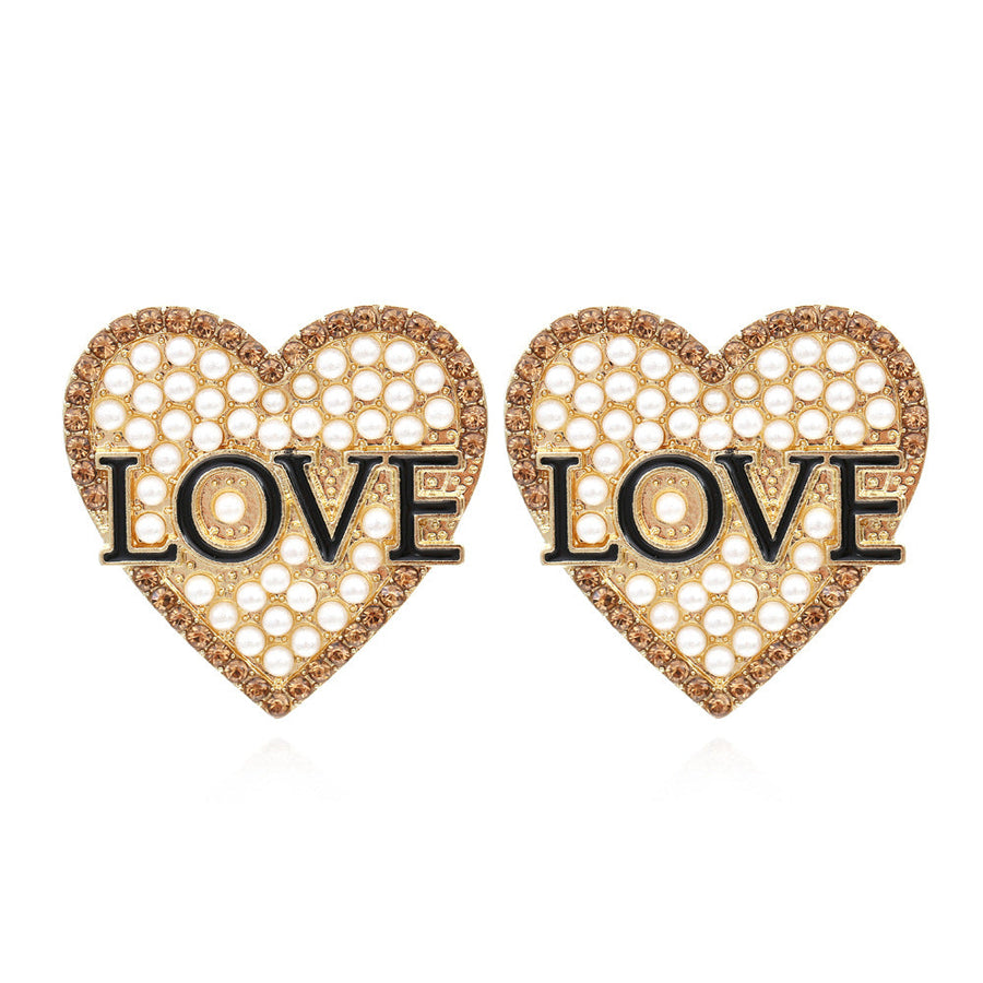 LOVE Heart Rhinestone Stud Earrings E5336