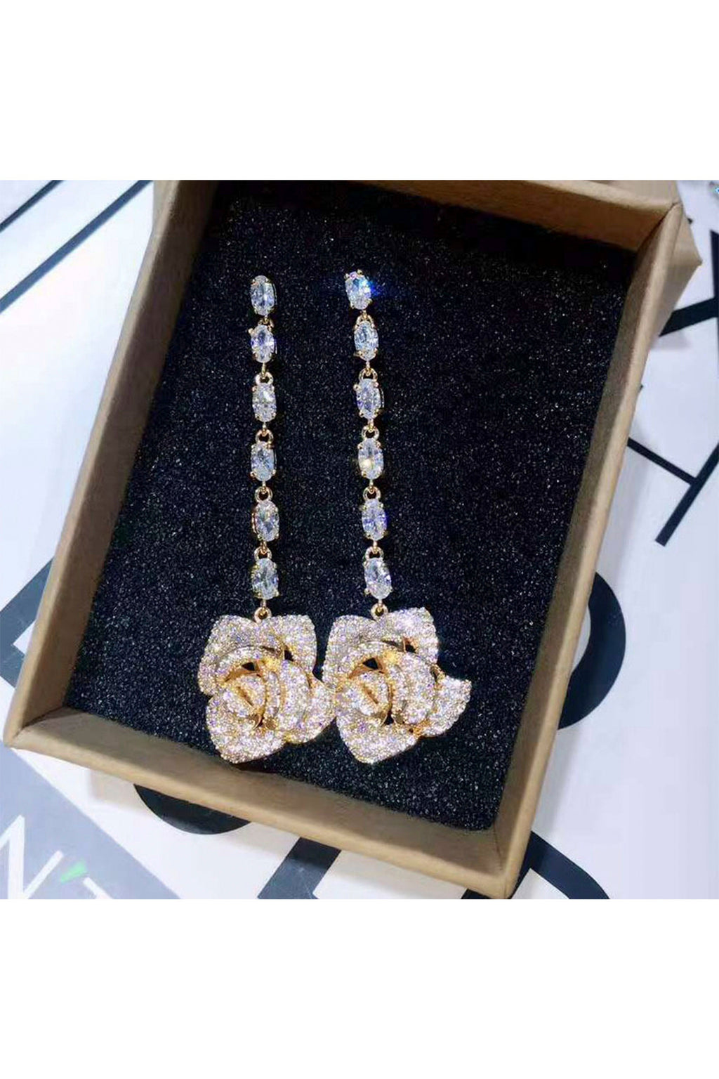 Rose Chain Cubic Zirconia Earrings E5970