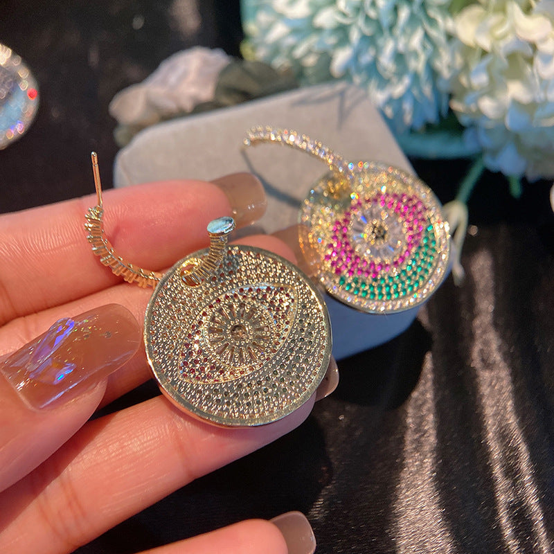 Evil Eye Disc Cubic Zirconia Earrings E6400