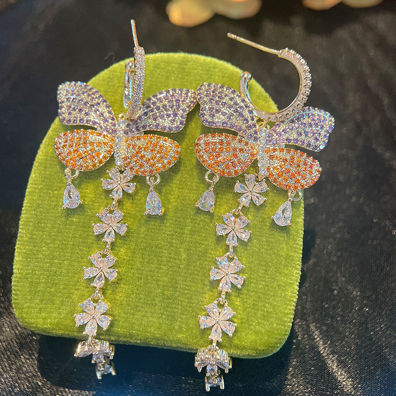 Butterfly Tassel Cubic Zirconia Earrings E6408