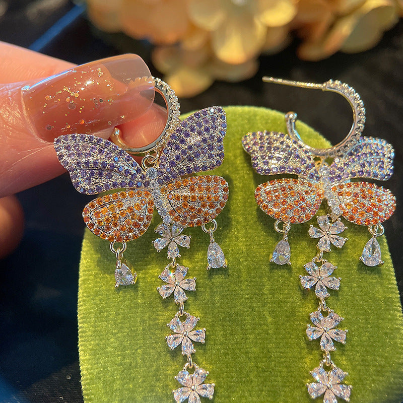 Butterfly Tassel Cubic Zirconia Earrings E6408