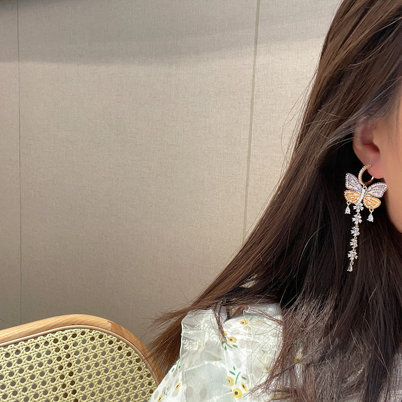 Butterfly Tassel Cubic Zirconia Earrings E6408