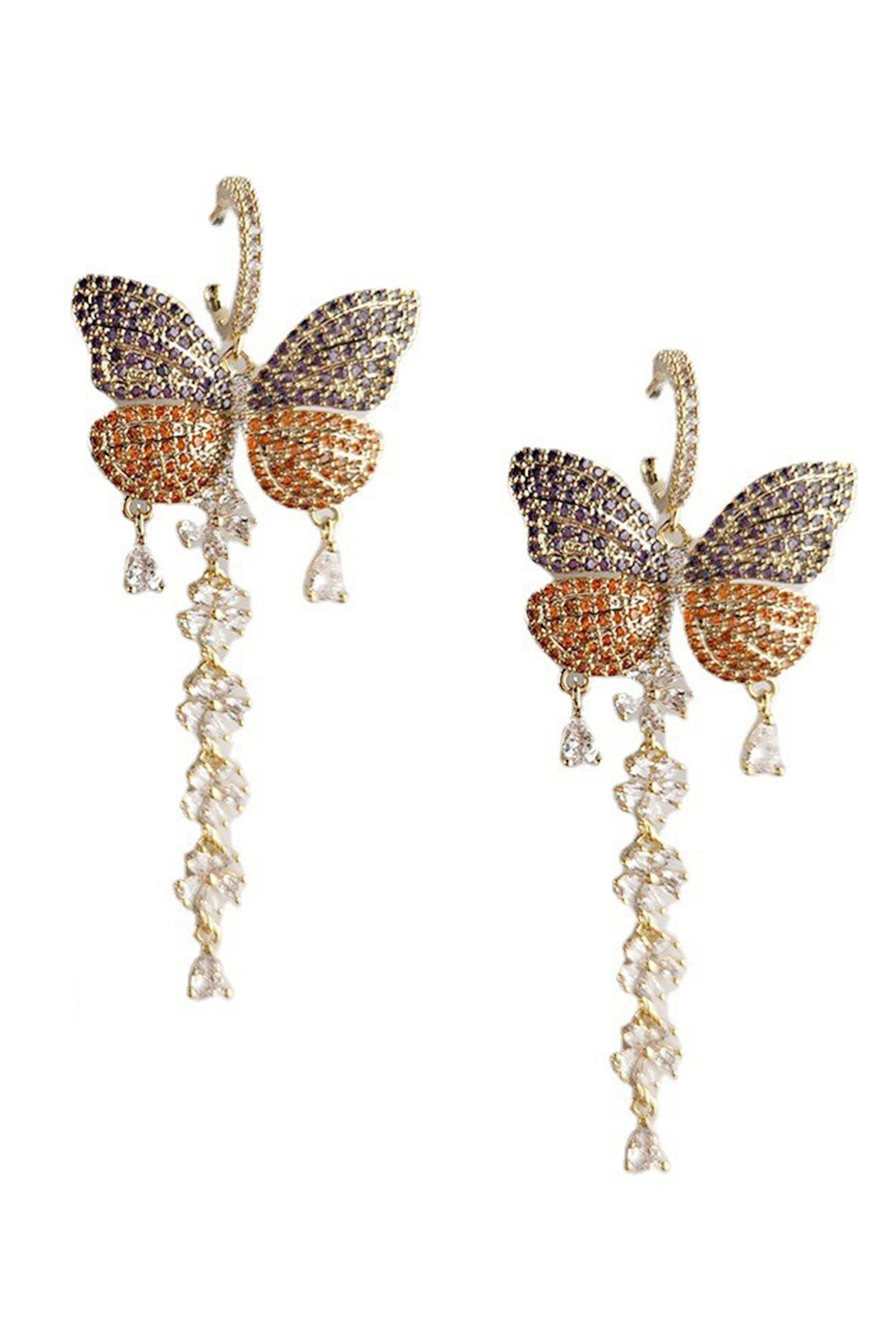 Butterfly Tassel Cubic Zirconia Earrings E6408